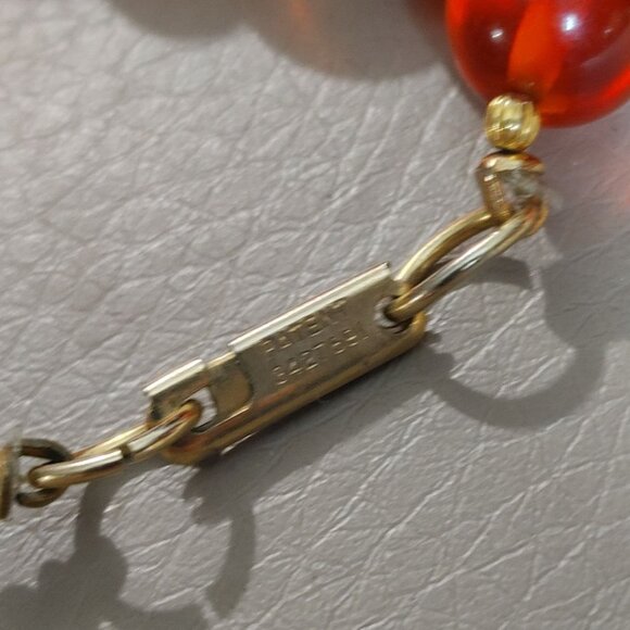 Hobe Necklace Vintage Brown Red Ambar Lucite Bead Gold Tone Accents 54 Inches - Picture 9 of 16